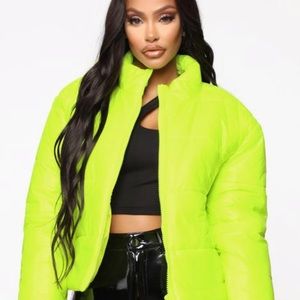 fashion nova neon yellow puffer coat